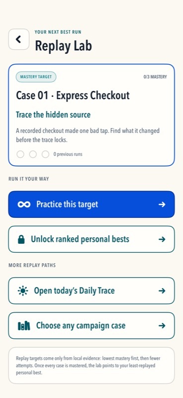 Replay Lab recommending the next case based on local mastery